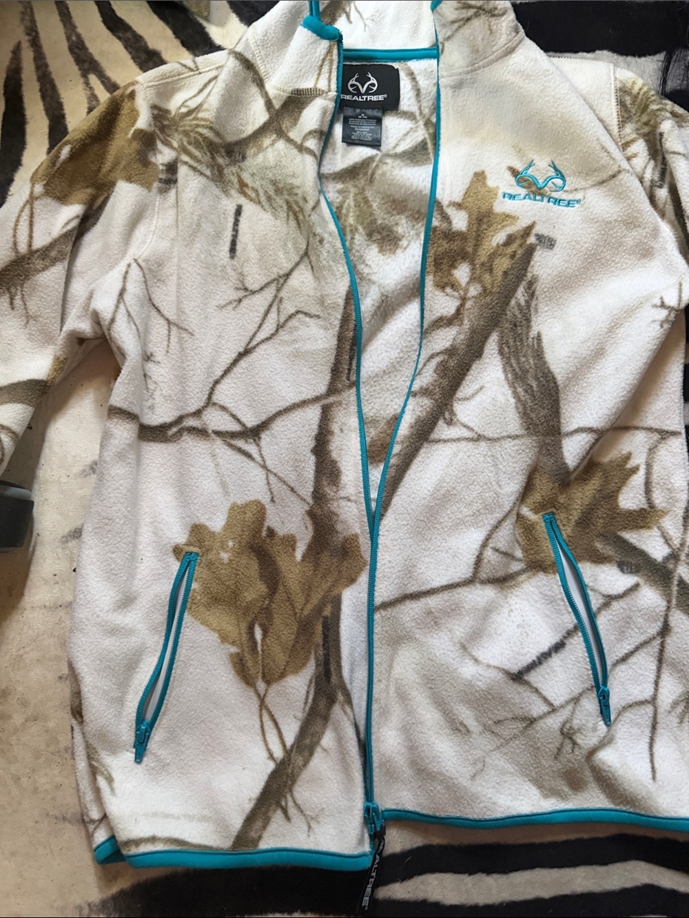 Realtree Cream & Brown Camo Fleece Jacket with Turquoise Trim